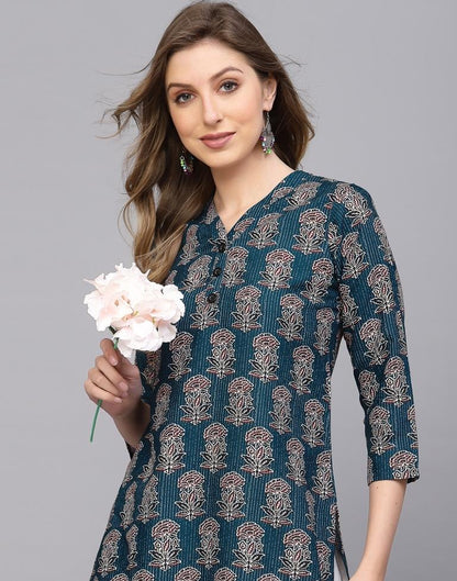 Teal Printed Short Kurti | Sudathi
