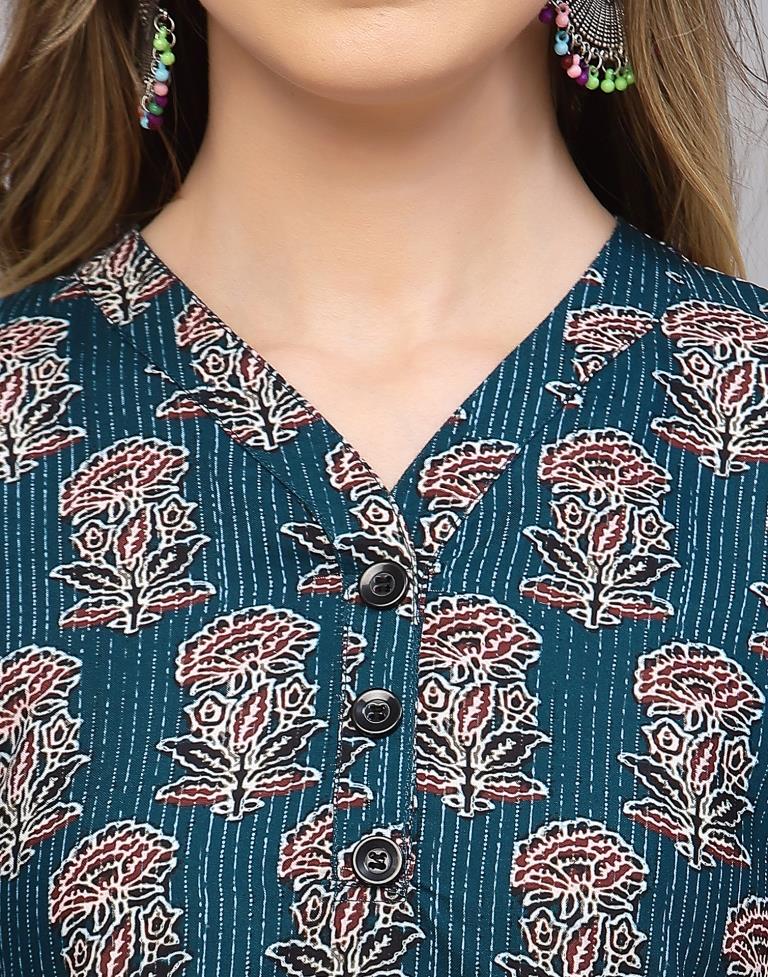 Teal Printed Short Kurti | Sudathi