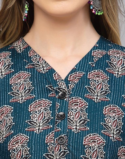 Teal Printed Short Kurti | Sudathi