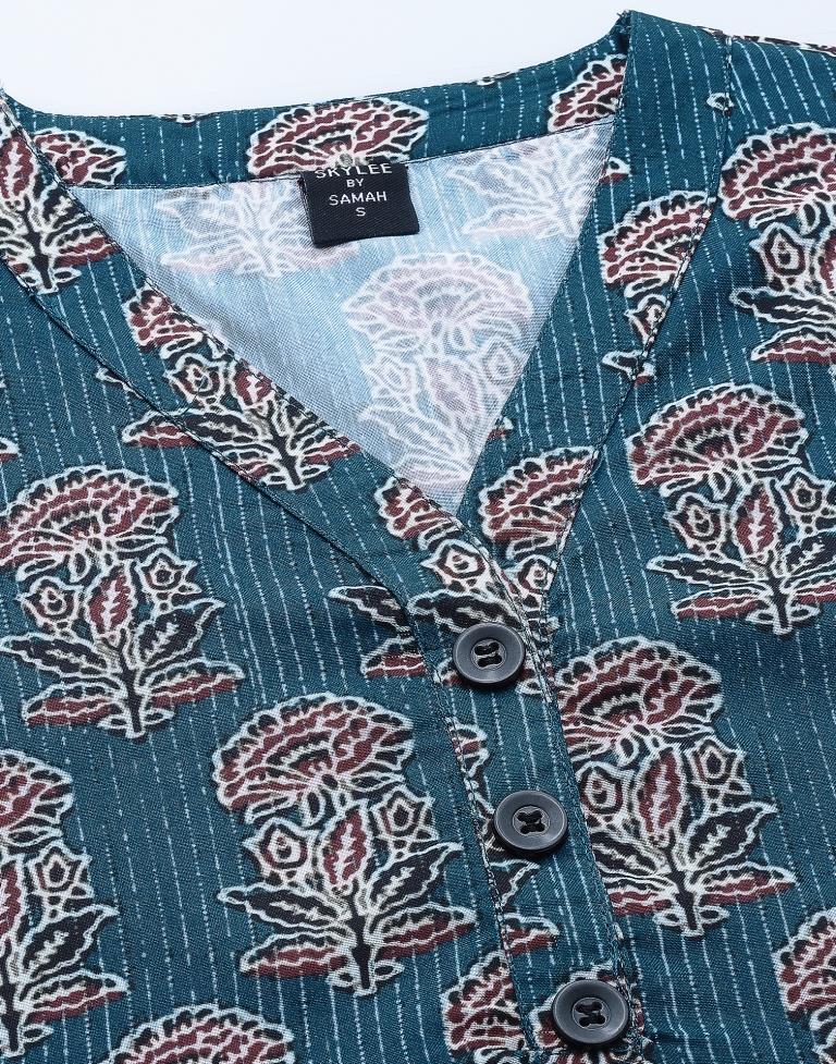 Teal Printed Short Kurti | Sudathi