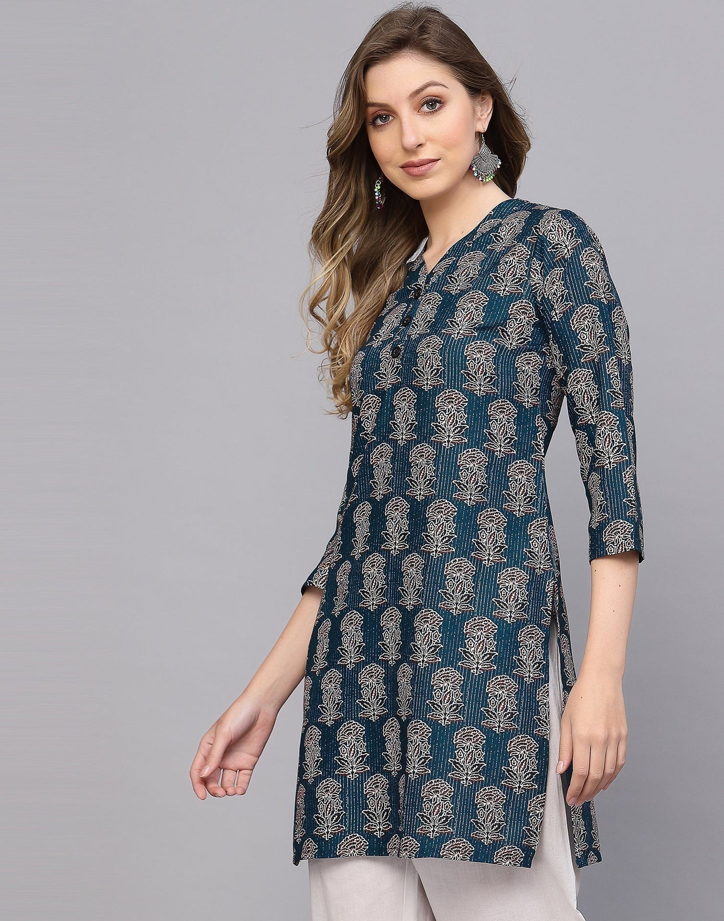 Teal Printed Short Kurti | Sudathi