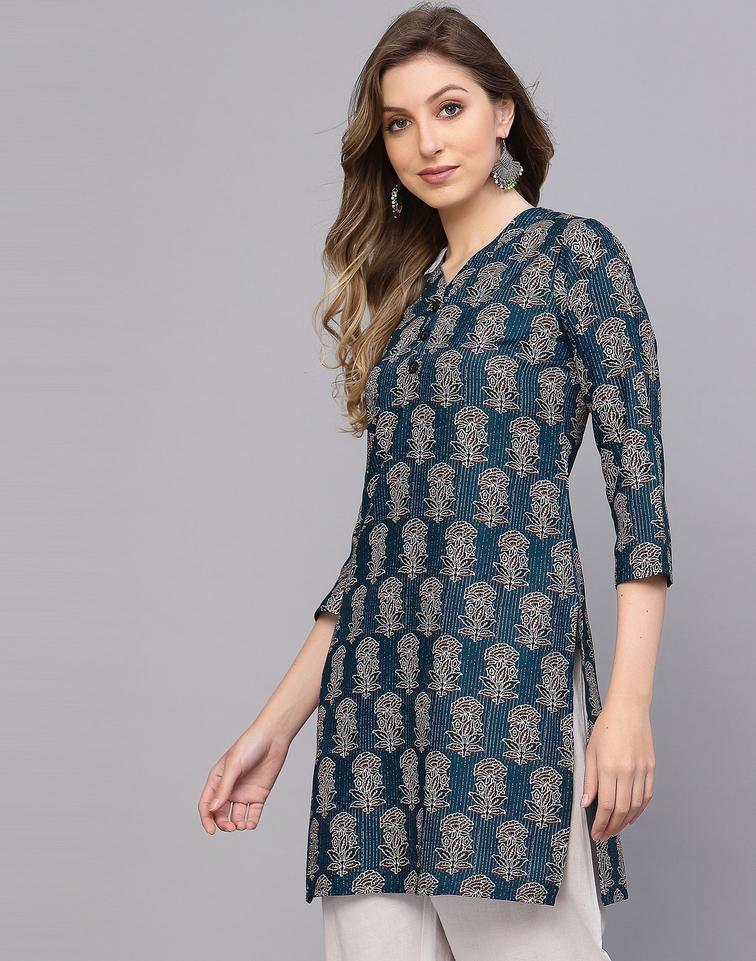 Teal Printed Short Kurti | Sudathi