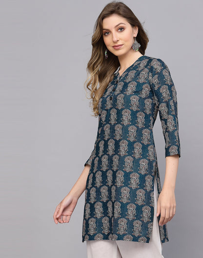 Teal Printed Short Kurti | Sudathi