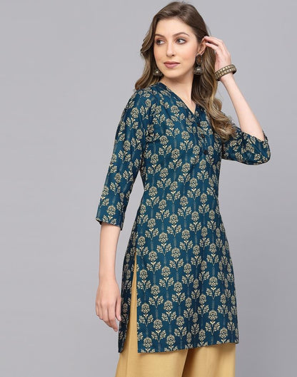Teal Printed Short Kurti | Sudathi