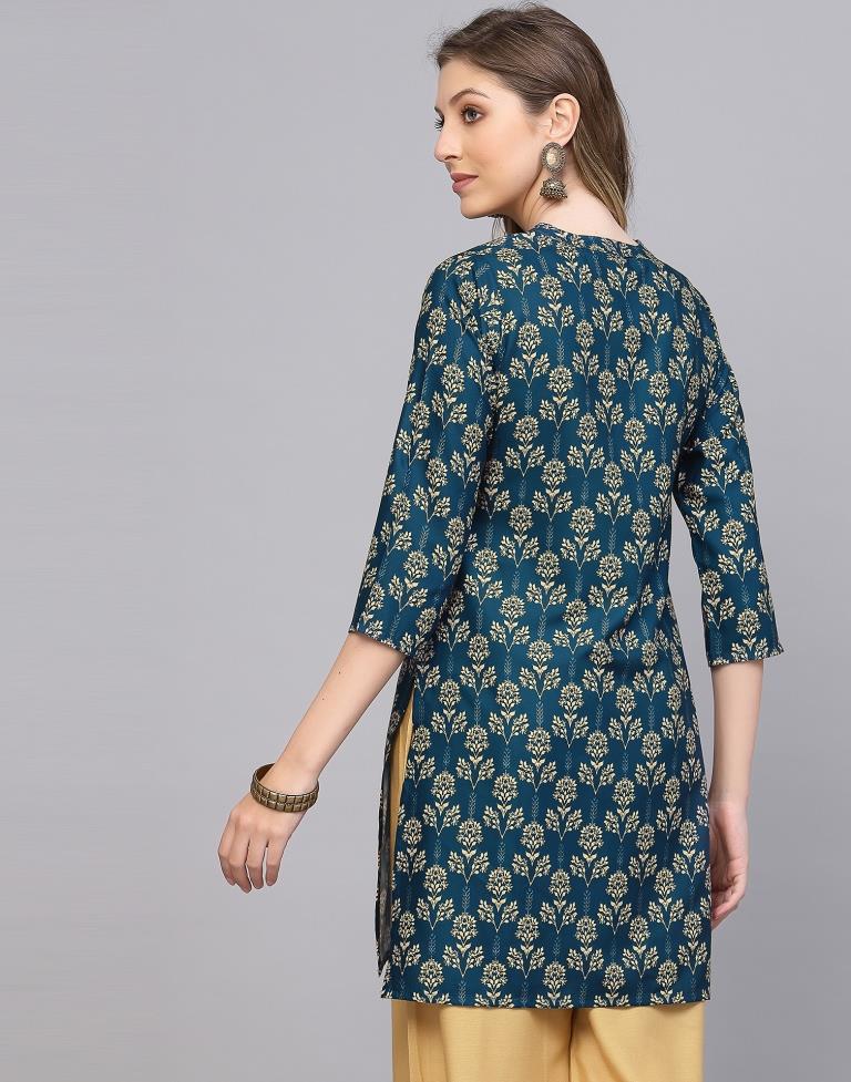 Teal Printed Short Kurti | Sudathi