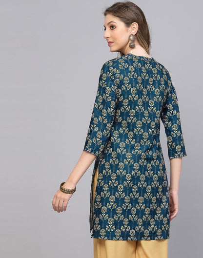 Teal Printed Short Kurti | Sudathi
