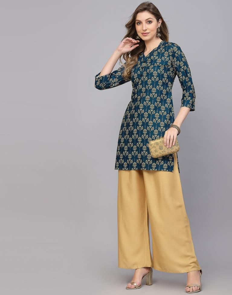 Teal Printed Short Kurti | Sudathi