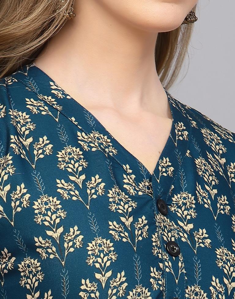 Teal Printed Short Kurti | Sudathi
