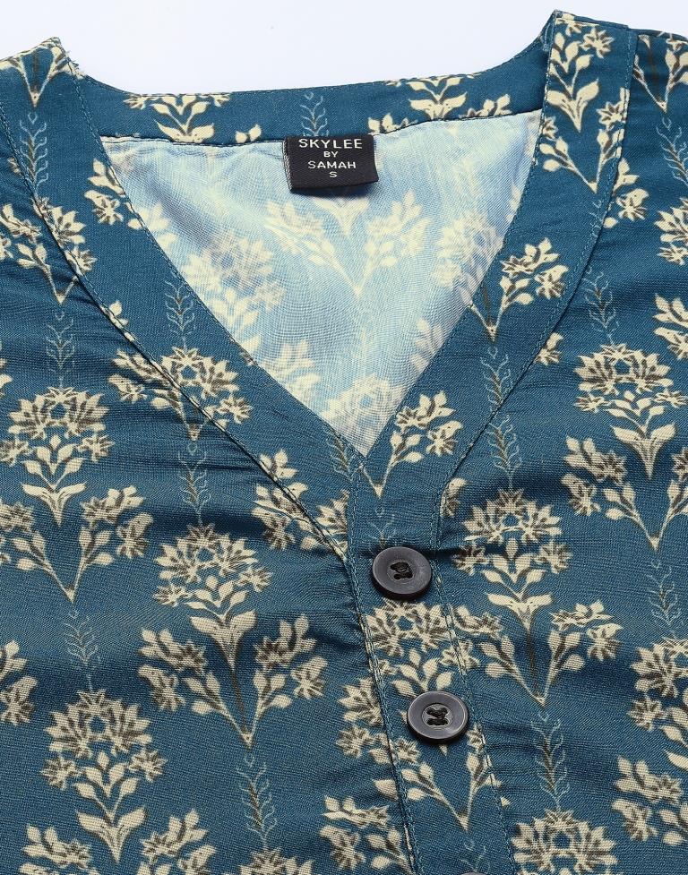 Teal Printed Short Kurti | Sudathi