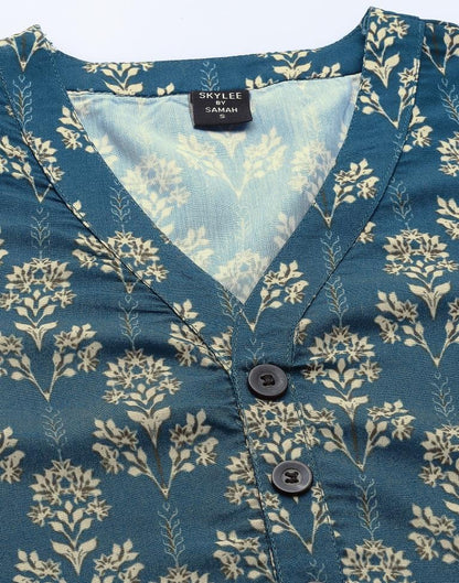 Teal Printed Short Kurti | Sudathi