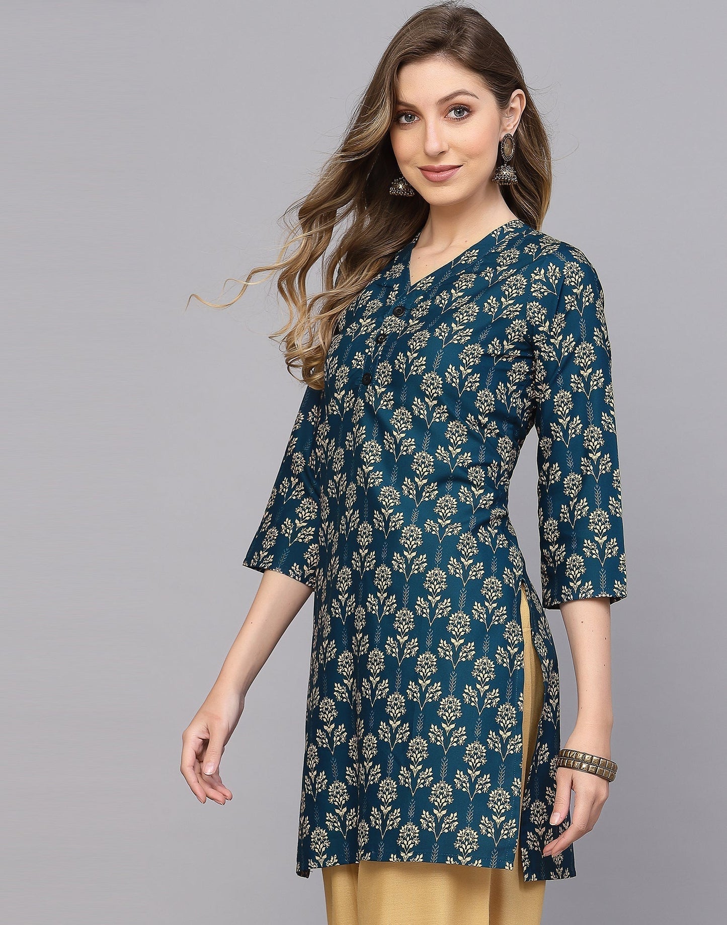 Teal Printed Short Kurti | Sudathi