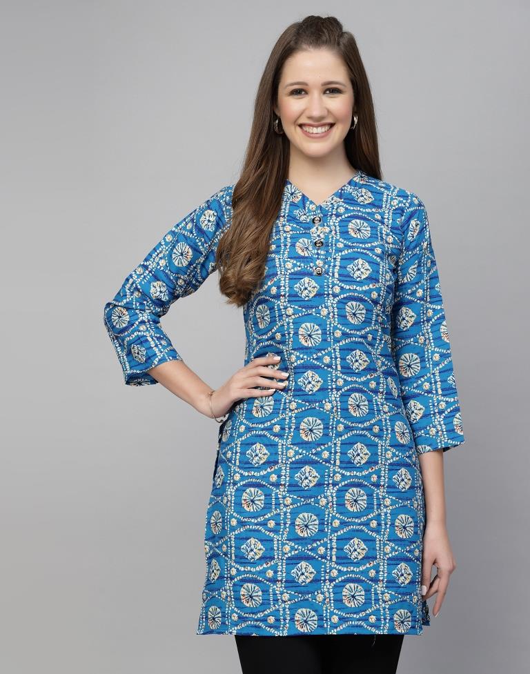 Blue Printed Short Kurti | Leemboodi