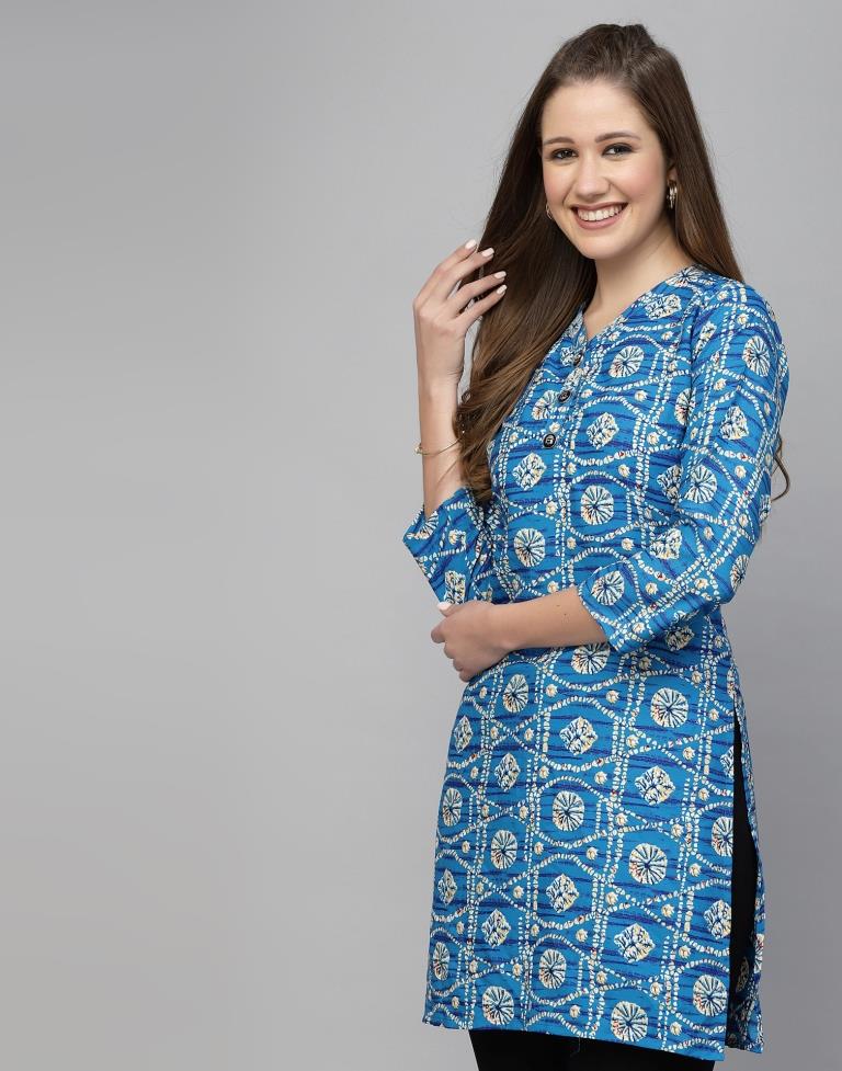 Blue Printed Short Kurti | Leemboodi