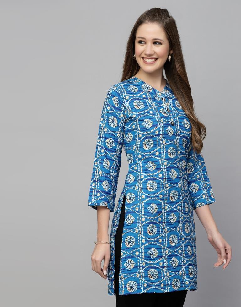 Blue Printed Short Kurti | Leemboodi