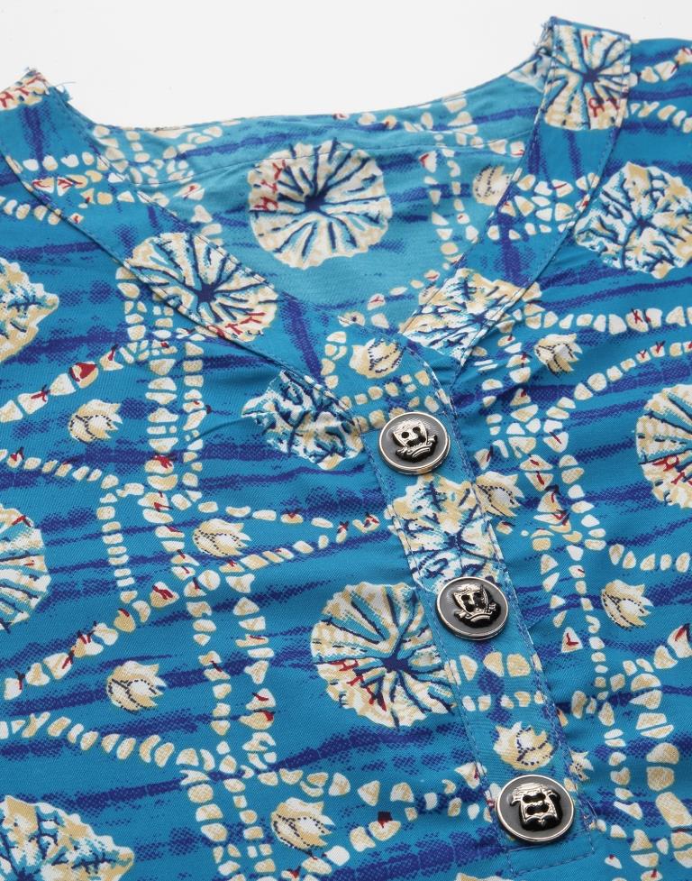 Blue Printed Short Kurti | Leemboodi