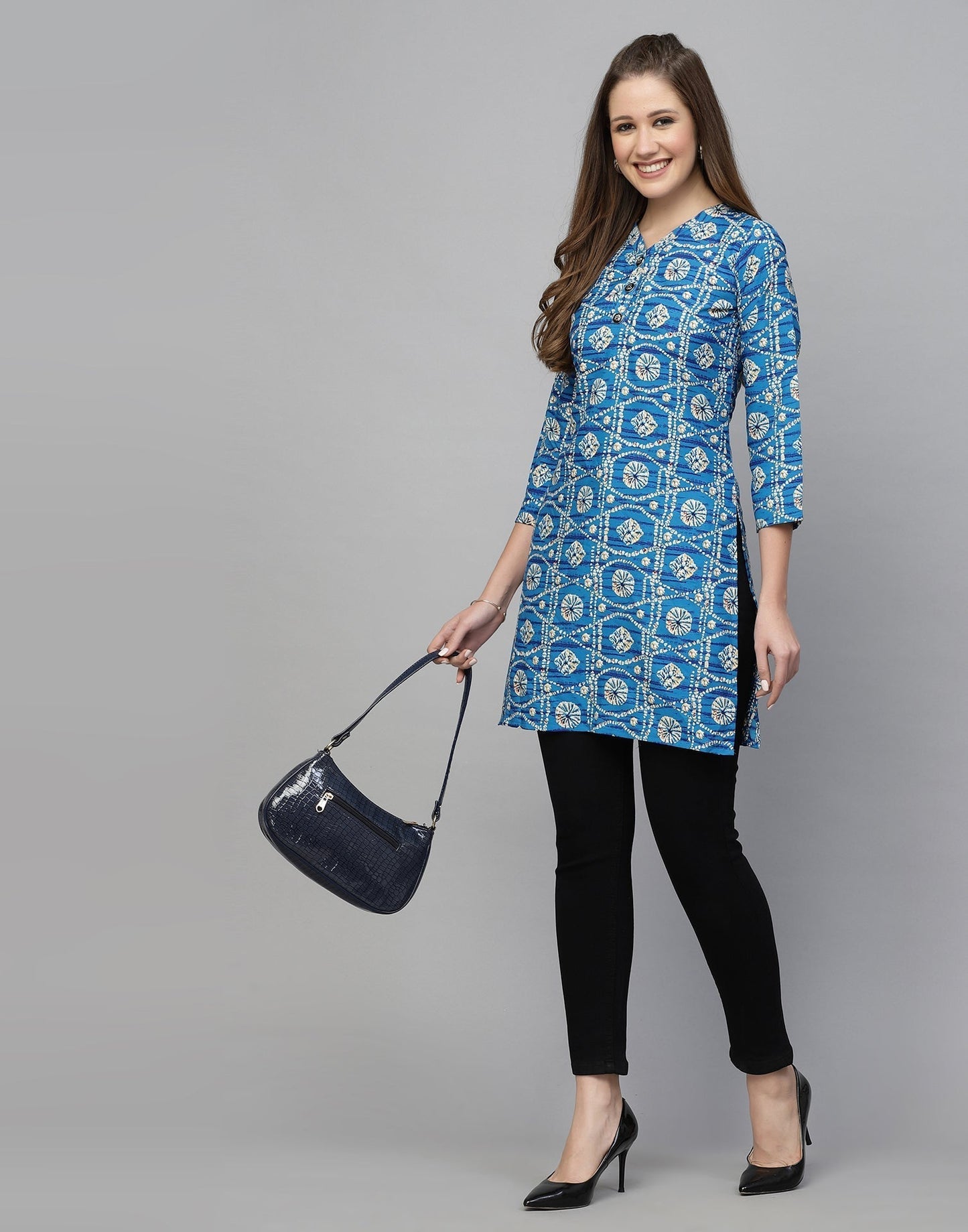 Blue Printed Short Kurti | Leemboodi