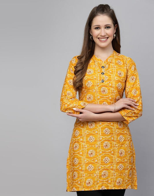 Orange Printed Short Kurti | Leemboodi