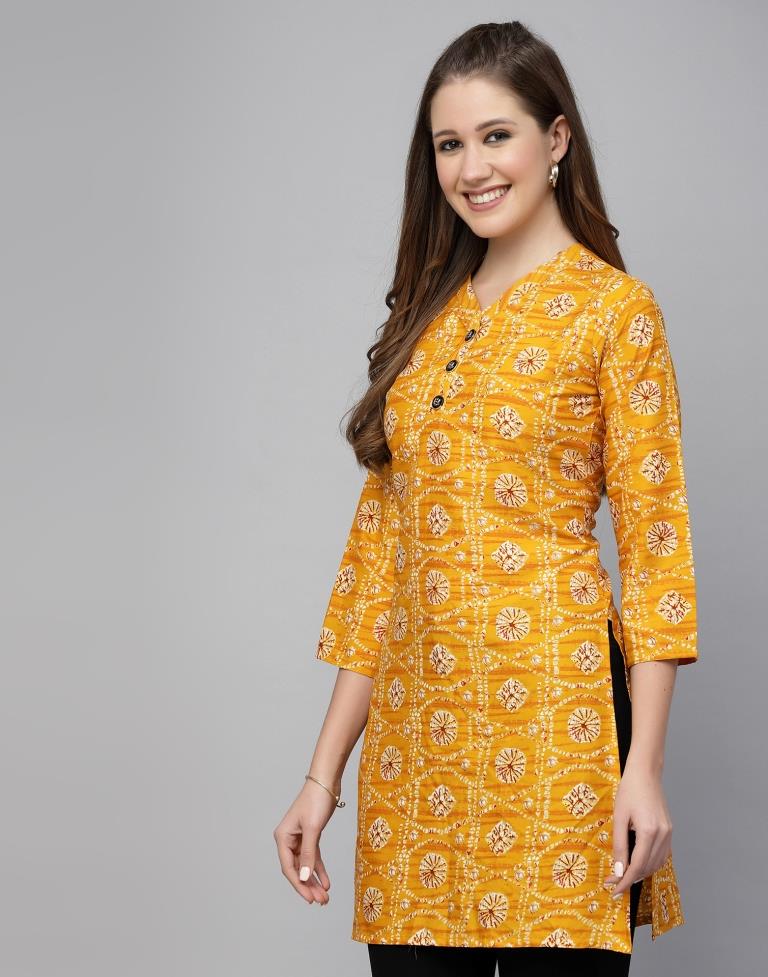 Orange Printed Short Kurti | Leemboodi