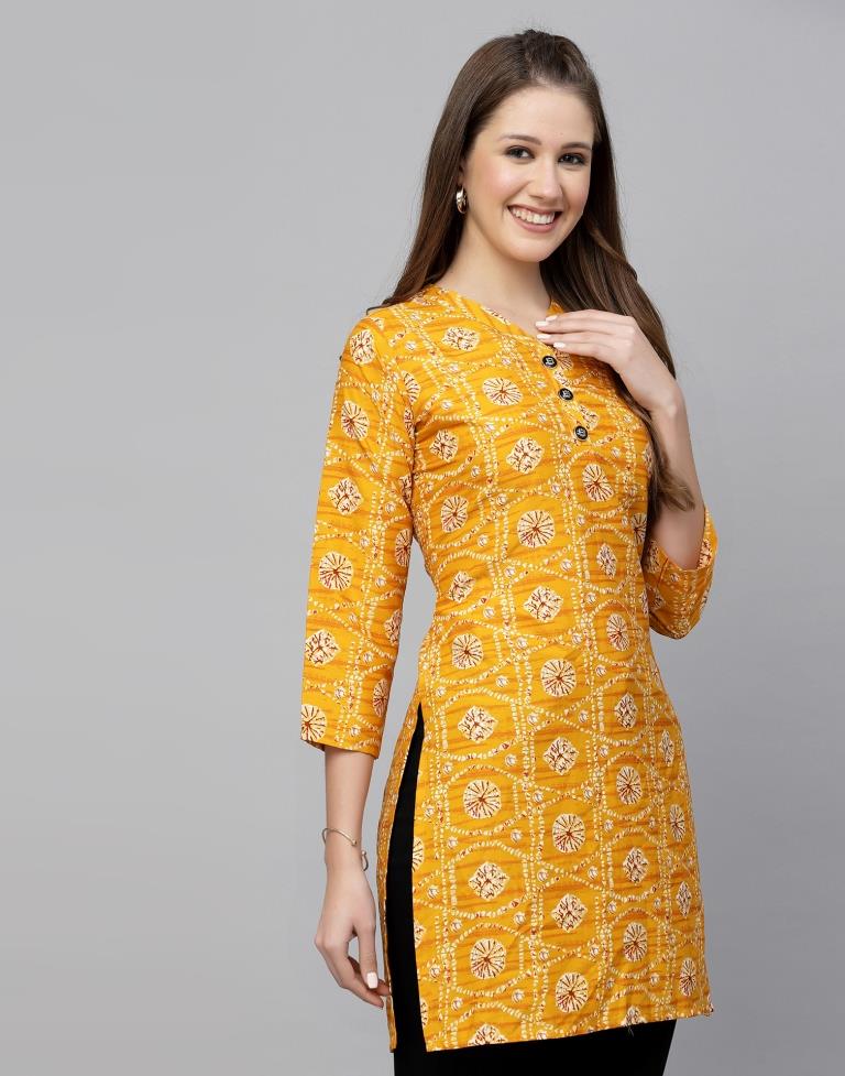 Orange Printed Short Kurti | Leemboodi