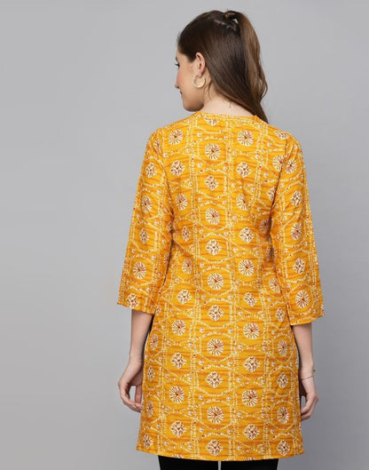 Orange Printed Short Kurti | Leemboodi