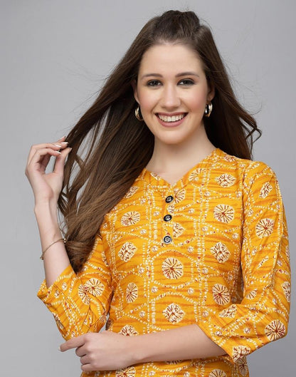 Orange Printed Short Kurti | Leemboodi