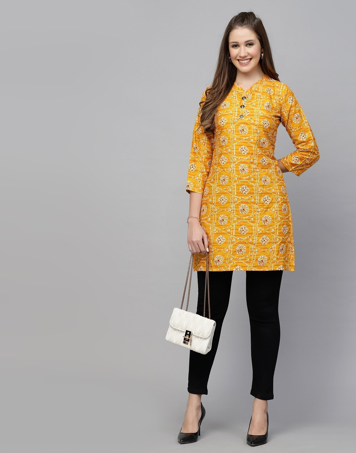 Orange Printed Short Kurti | Leemboodi