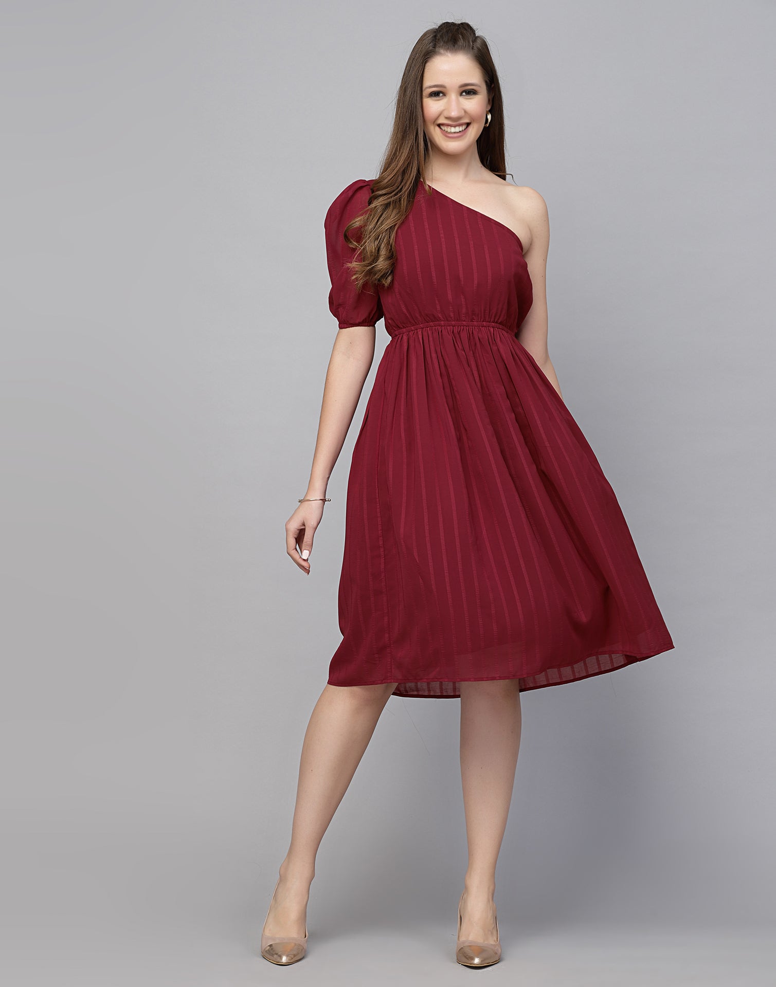 Red Chiffon One shoulder  Dress | Sudathi
