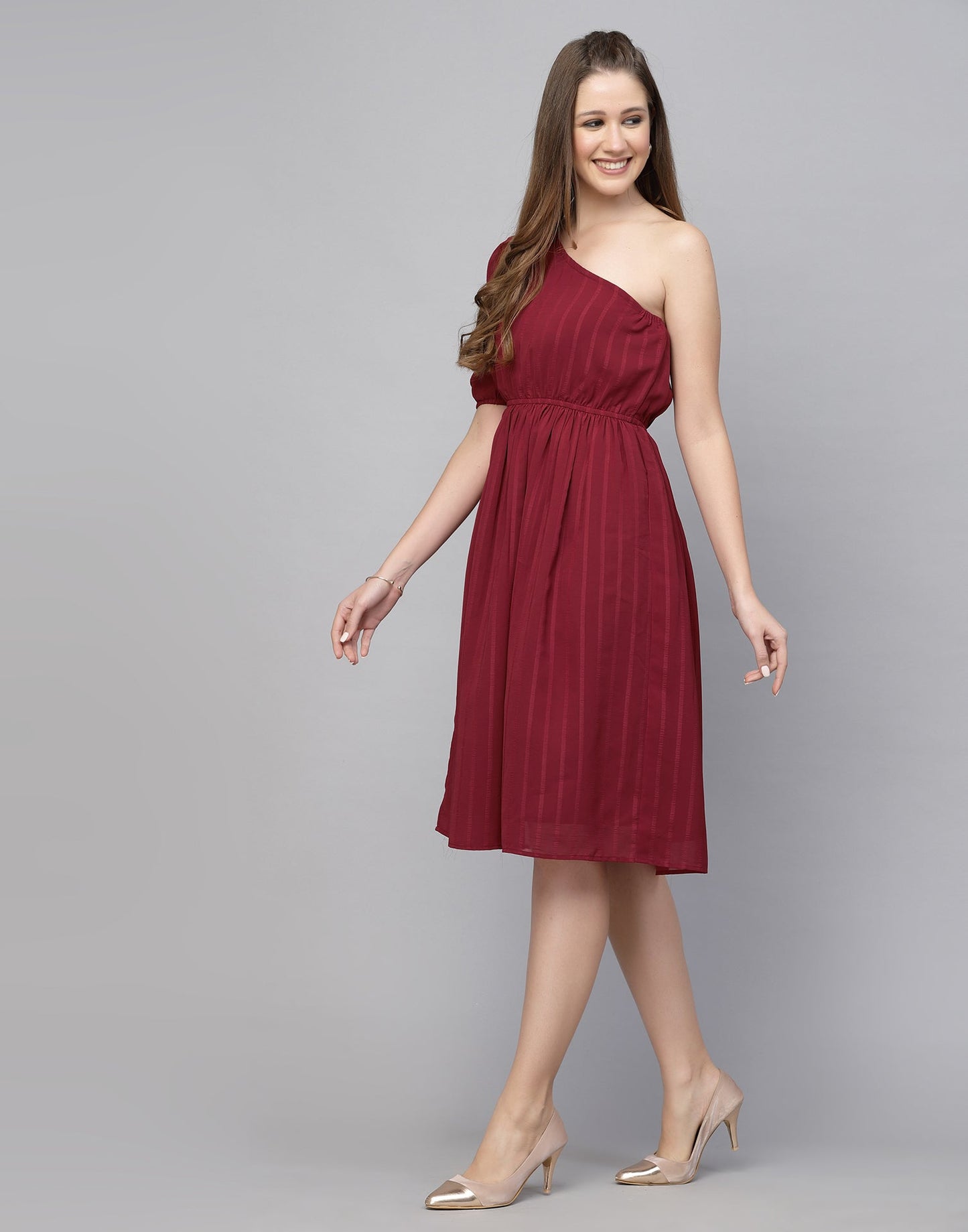 Red Chiffon One shoulder  Dress | Sudathi