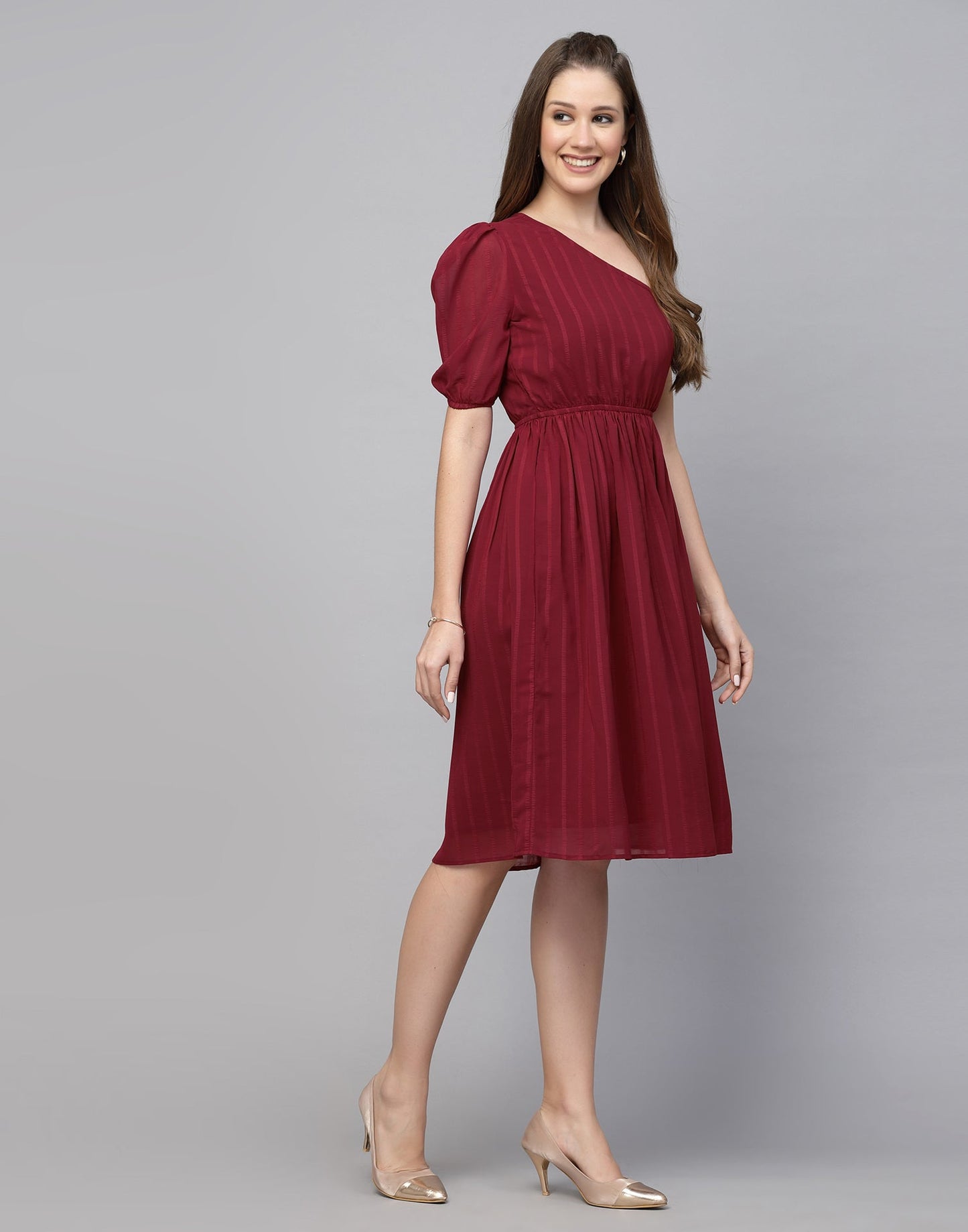 Red Chiffon One shoulder  Dress | Sudathi
