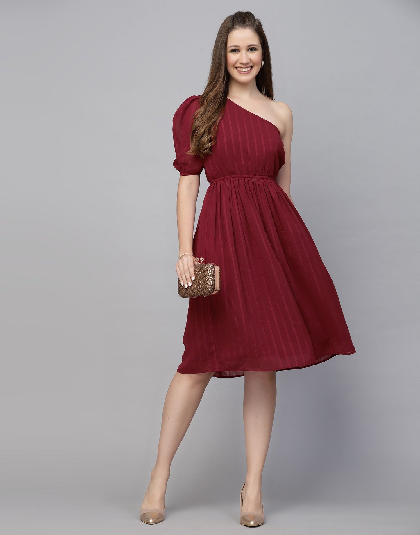 Red Chiffon One shoulder  Dress | Sudathi