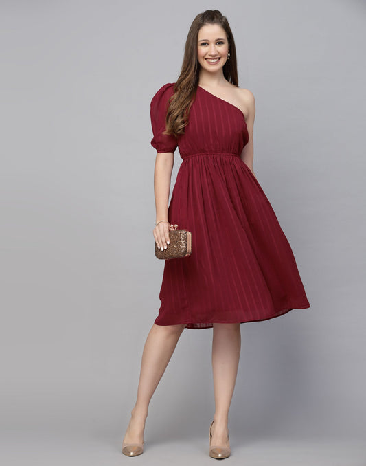 Red Chiffon One shoulder  Dress | Sudathi