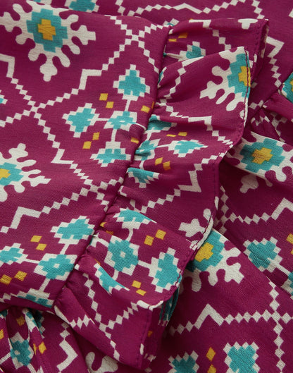 Pink Printed Chinnon Flared Kurta