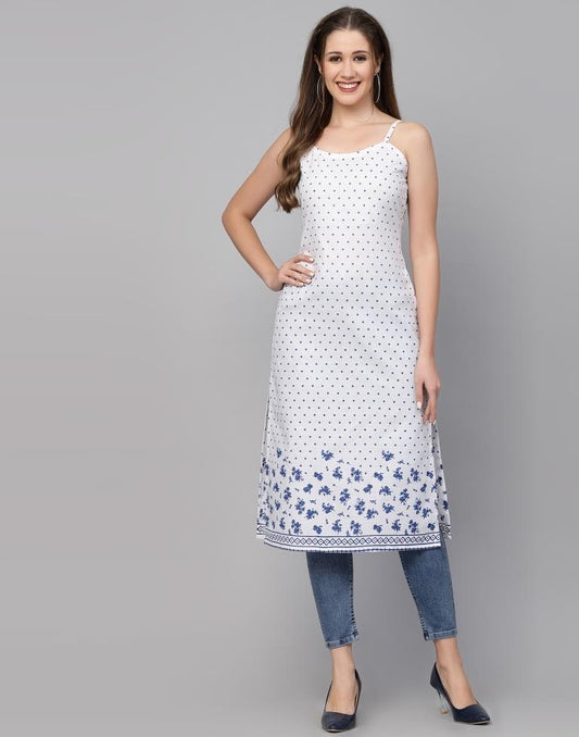 White Cotton Printed Straight Kurta | Sudathi