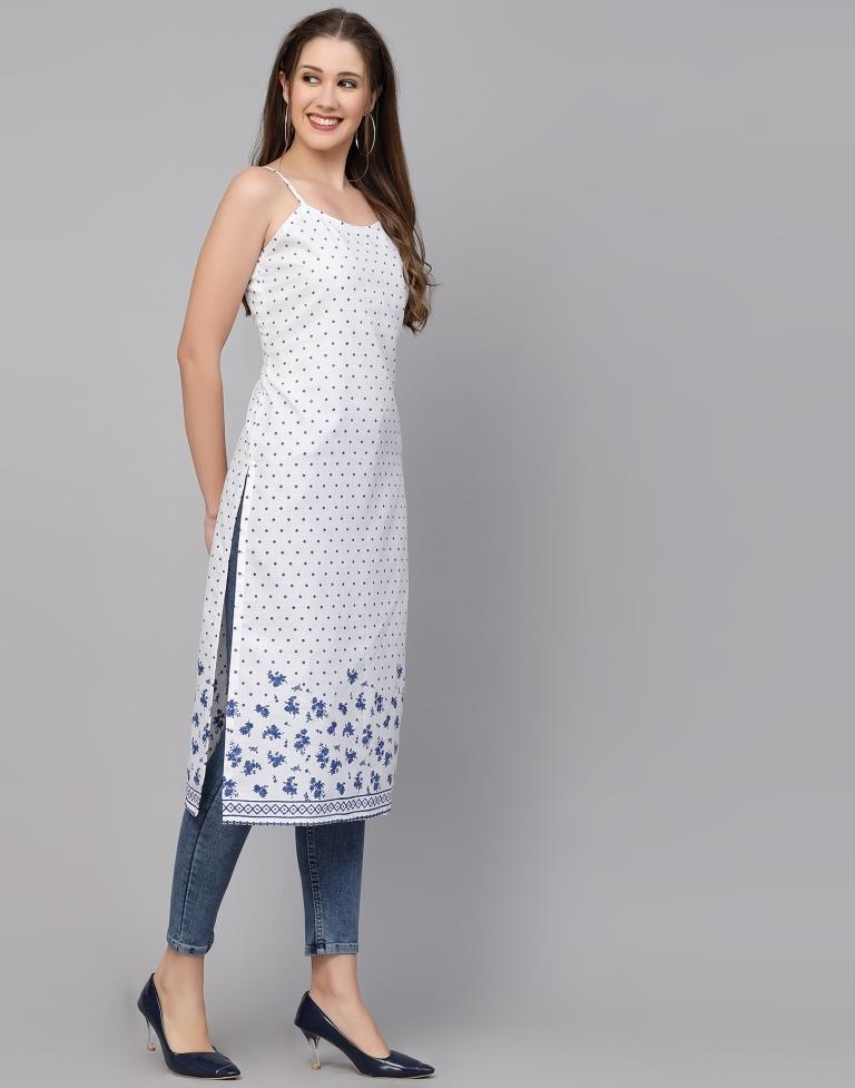 White Cotton Printed Straight Kurta | Sudathi