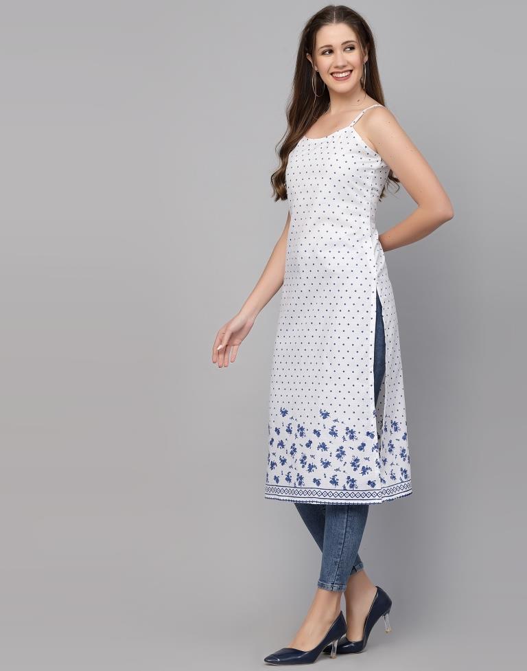 White Cotton Printed Straight Kurta | Sudathi