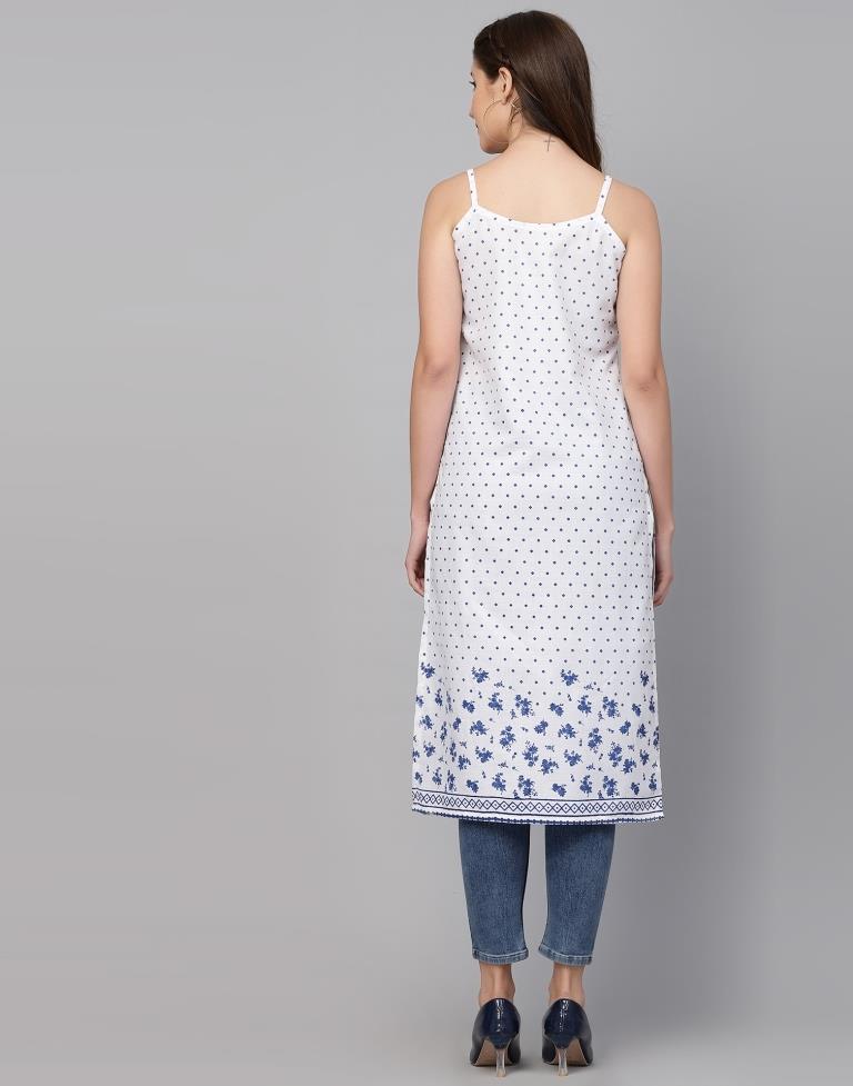White Cotton Printed Straight Kurta | Sudathi