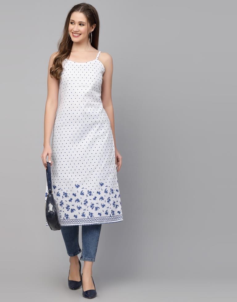 White Cotton Printed Straight Kurta | Sudathi