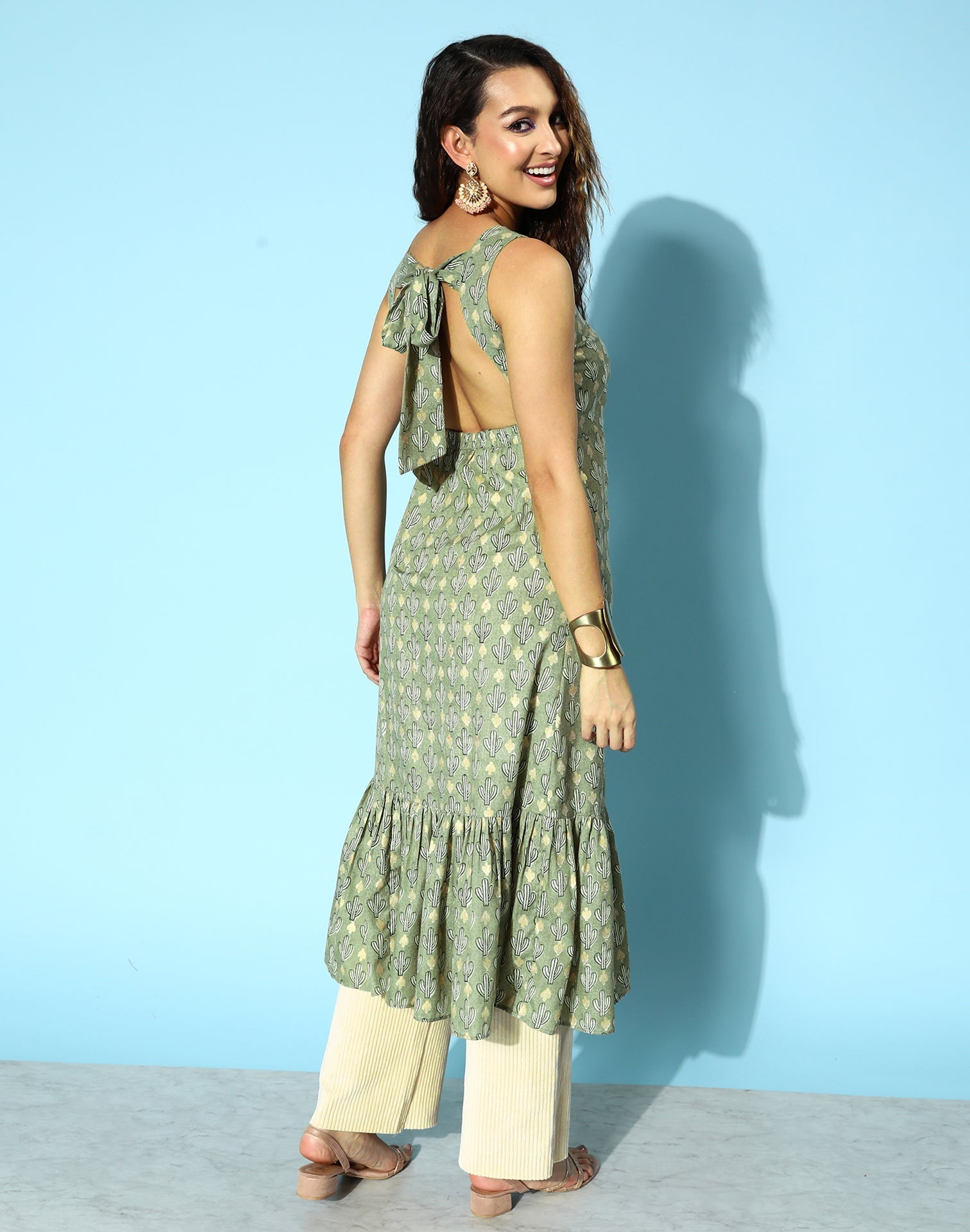 Green Printed A-Line Kurti | Leemboodi