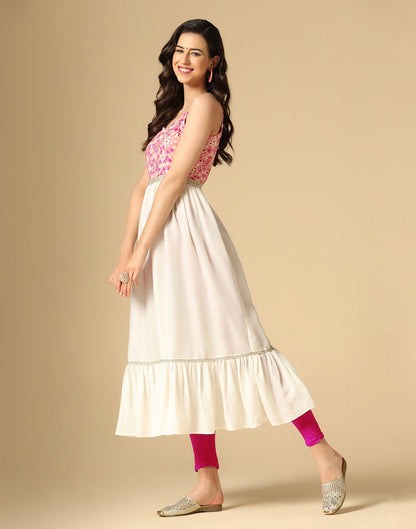 Pink & White Printed Anarkali Kurti | Leemboodi