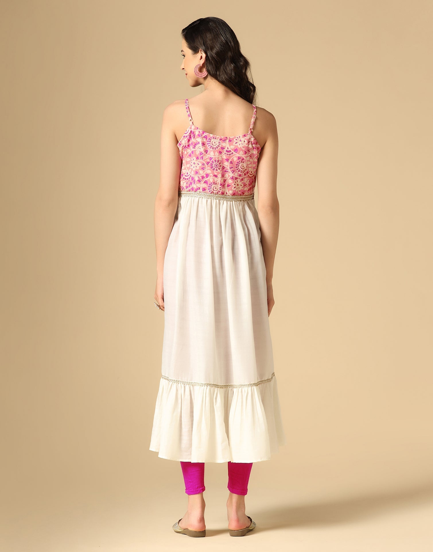 Pink & White Printed Anarkali Kurti | Leemboodi
