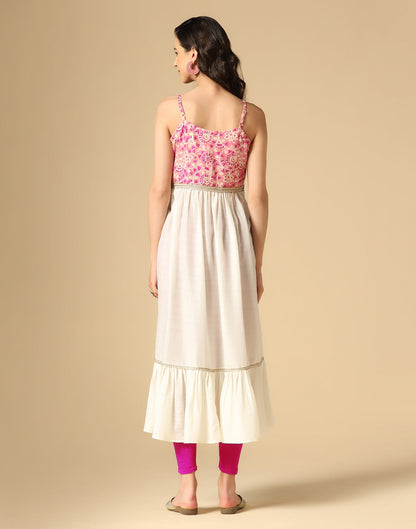 Pink & White Printed Anarkali Kurti | Leemboodi