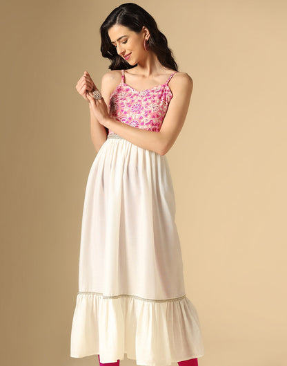 Pink & White Printed Anarkali Kurti | Leemboodi