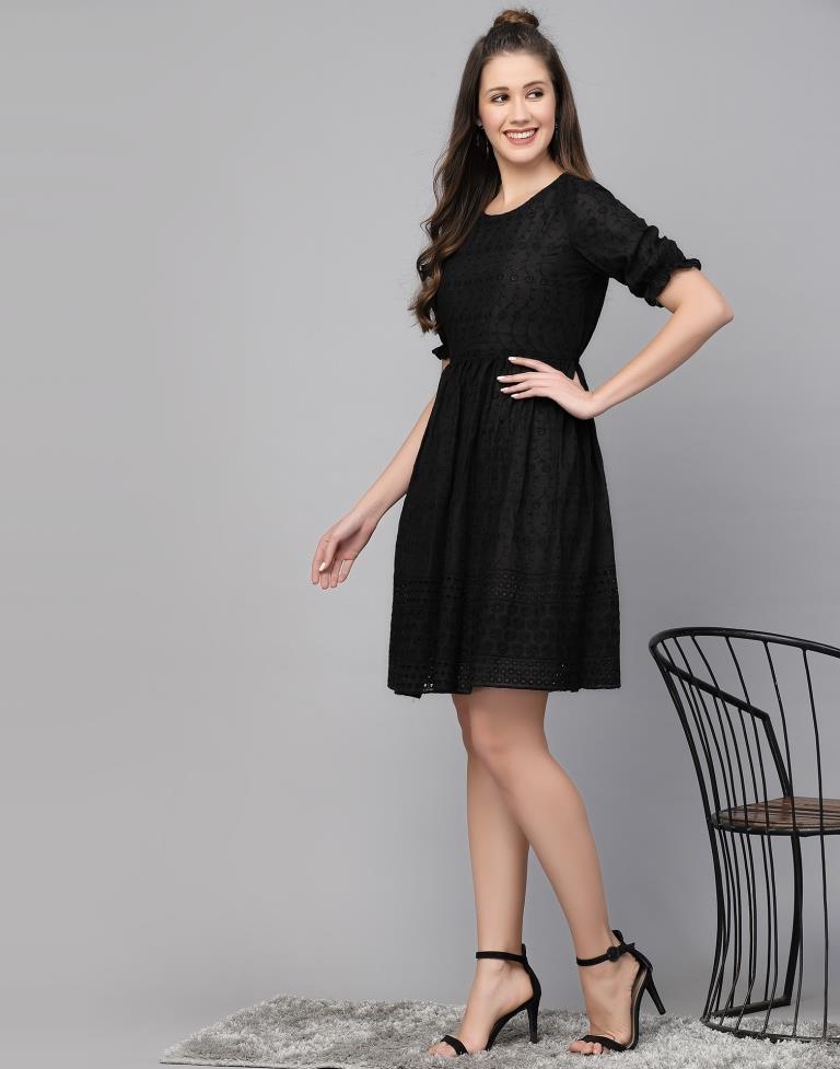 Black Cotton Embroidery Dress