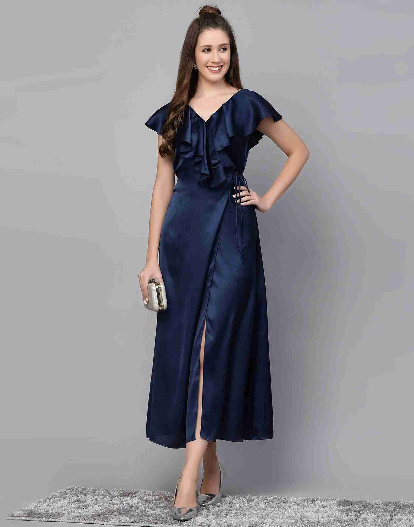 Blue Satin Plain Dress