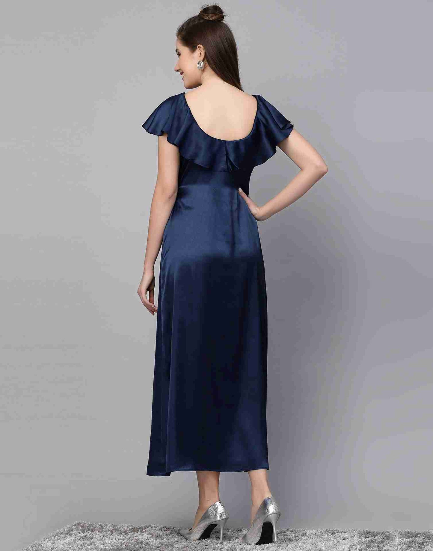 Blue Satin Plain Dress