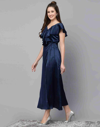 Blue Satin Plain Dress