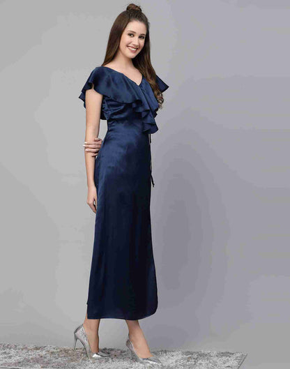 Blue Satin Plain Dress