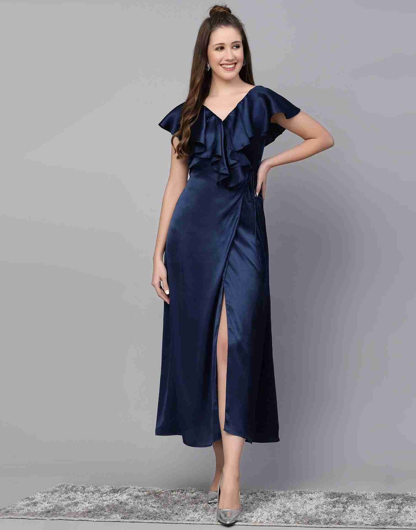 Blue Satin Plain Dress