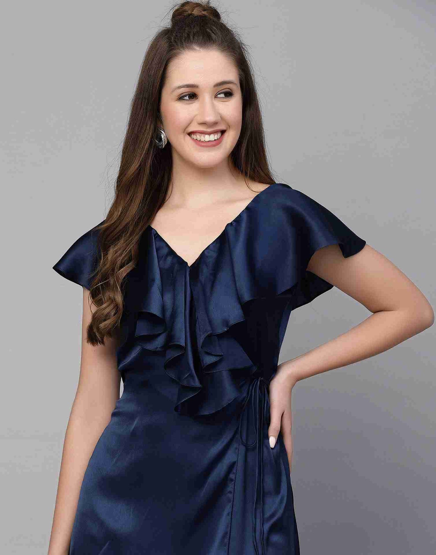 Blue Satin Plain Dress