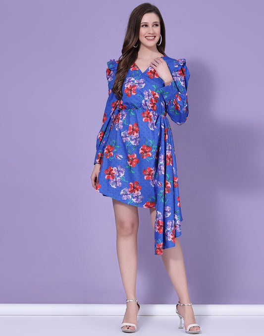 Blue Asymmetric Mini Dress | Sudathi